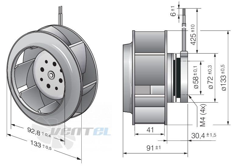 Габаритные размеры Ebmpapst RER133-41-18-2TDMP