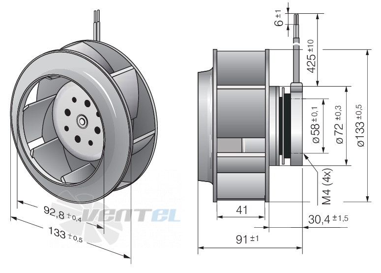 Габаритные размеры Ebmpapst RER133-41-18-2TDP