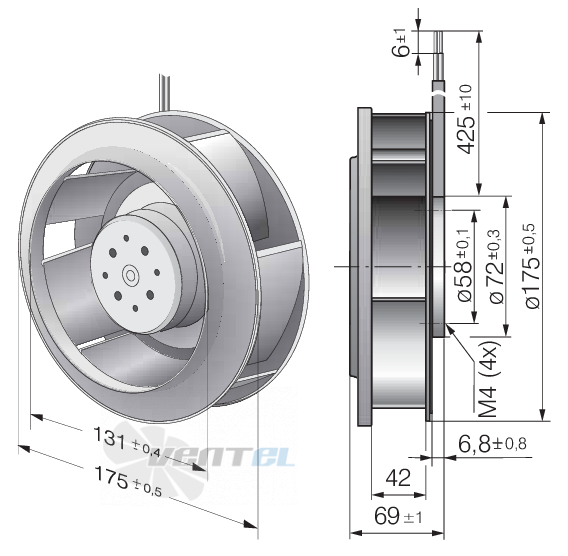 Габаритные размеры Ebmpapst RER175-42-18-2TDMP