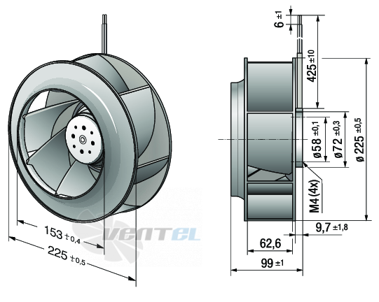 Габаритные размеры Ebmpapst RER225-63-18-2TDO