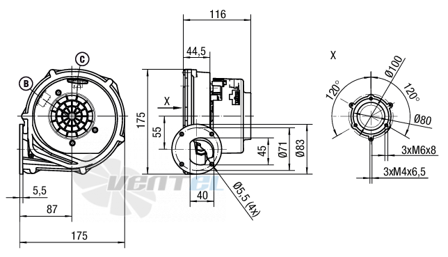 Габаритные размеры Ebmpapst RG128-1300-3612