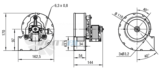 Габаритные размеры Ebmpapst RLA108-3400-3030LH