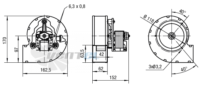 Габаритные размеры Ebmpapst RLA108-42003-030LH