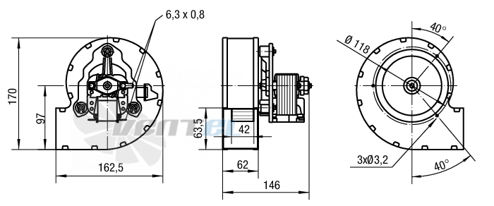 Габаритные размеры Ebmpapst RLA97-0042-3030LH