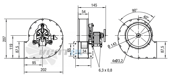Габаритные размеры Ebmpapst RLB130-3400-3038LH