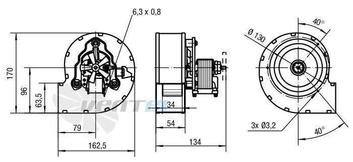 Габаритные размеры Ebmpapst RLE120-3400-3030LH