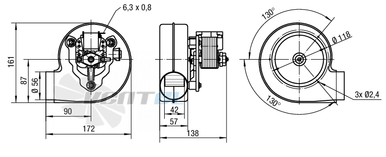 Габаритные размеры Ebmpapst RLG108-0042-3030LH