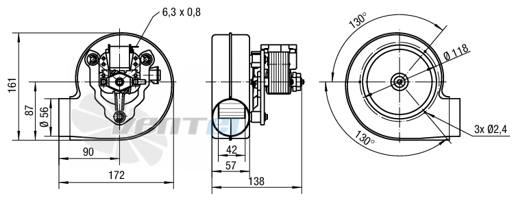 Габаритные размеры Ebmpapst RLG108-4200-3030LH