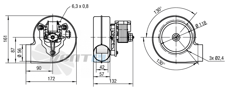 Габаритные размеры Ebmpapst RLG97-0042-3025LH