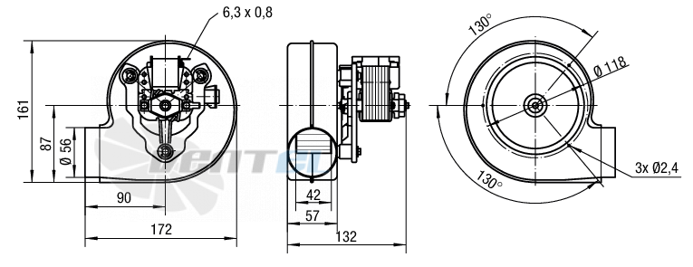 Габаритные размеры Ebmpapst RLG97-4200-3025LH