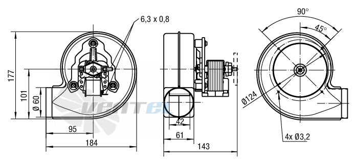 Габаритные размеры Ebmpapst RLH108-0042-3030LH