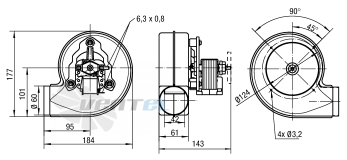 Габаритные размеры Ebmpapst RLH108-4200-3030LH