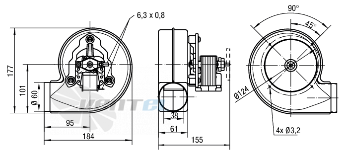 Габаритные размеры Ebmpapst RLH120-0038-3038LH