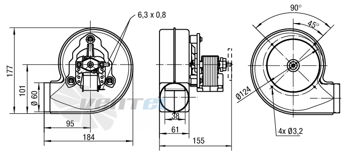 Габаритные размеры Ebmpapst RLH120-3800-3038LH