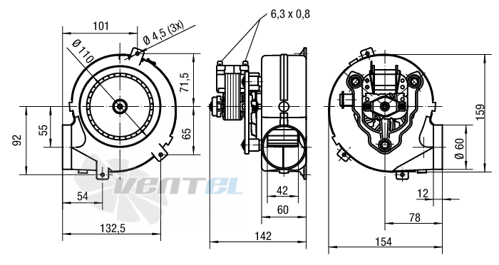 Габаритные размеры Ebmpapst RLK108-0042-3030LH