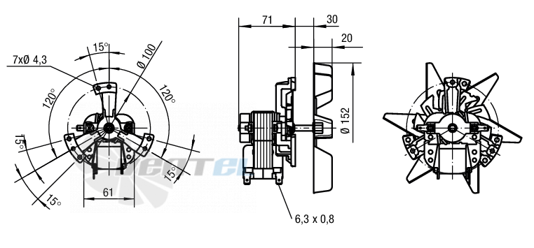 Габаритные размеры Ebmpapst RRL152-3030LH