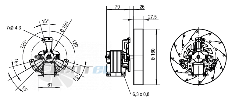 Габаритные размеры Ebmpapst RRL160-3038LH