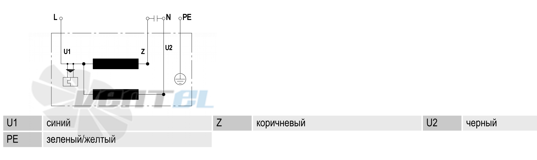Схема электрического подключения Ebmpapst D2E160-AB01-21