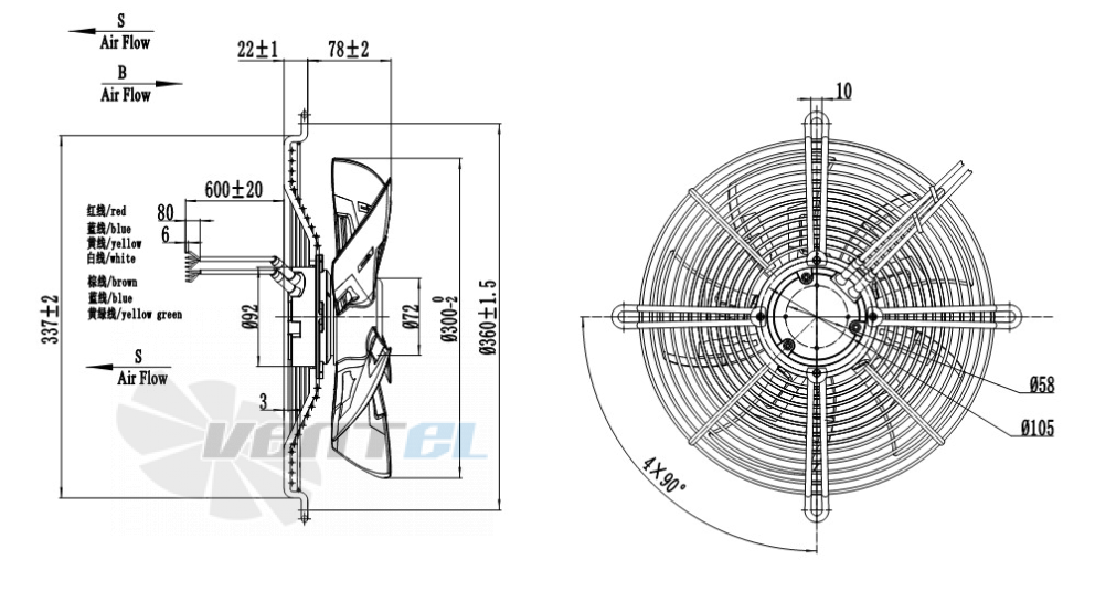Присоединительные размеры Weiguang EC072-25E3G01-AS300-60P1-01