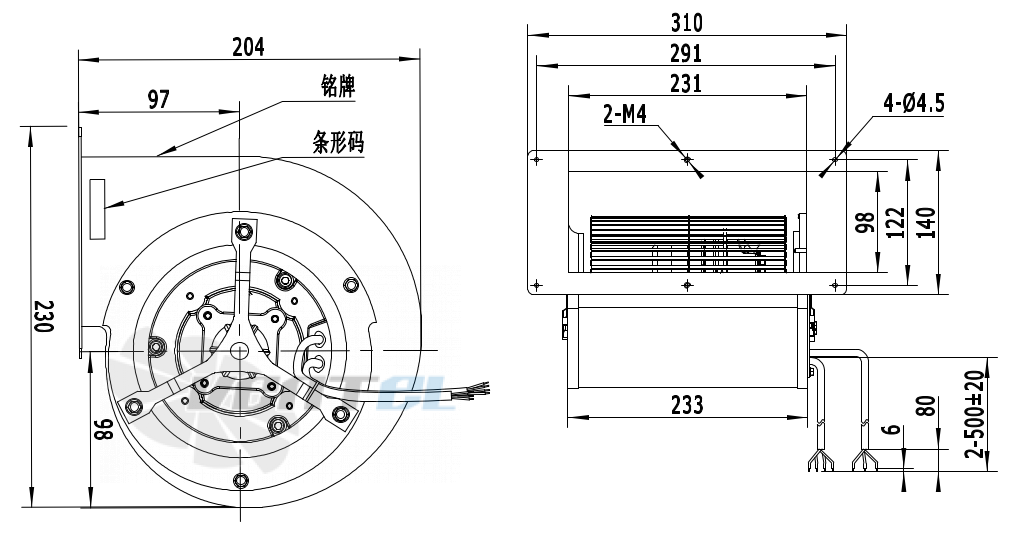Присоединительные размеры Weiguang EC072-35E3G01-FD146-190S1-01