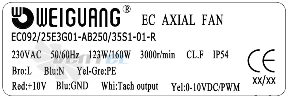 Шильдик Weiguang EC092/25E3G01-AB250/35S1-01-R