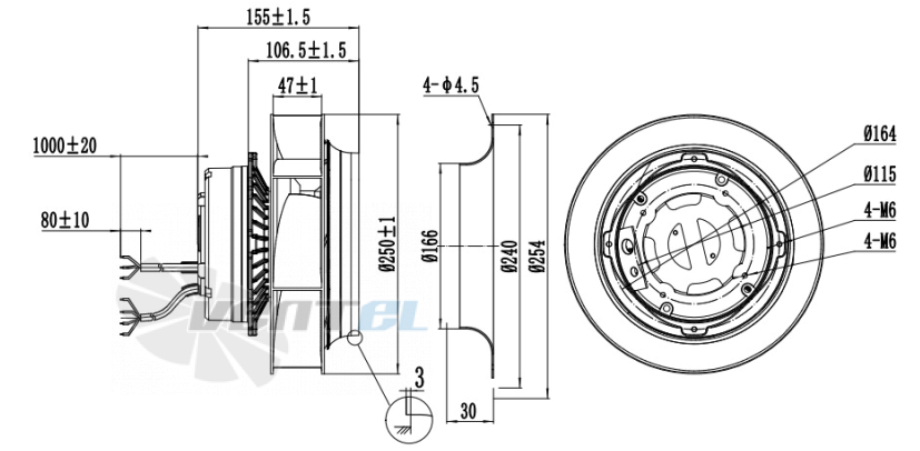 Присоединительные размеры Weiguang EC102-35E3G01-B250-47P1-01