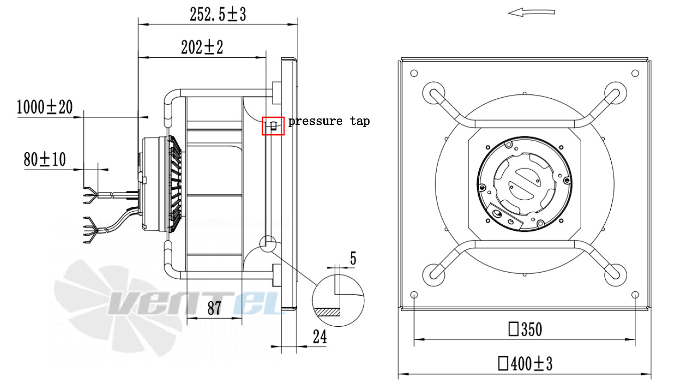 Присоединительные размеры Weiguang EC102-50E3G01-B280-87A1-02-Z