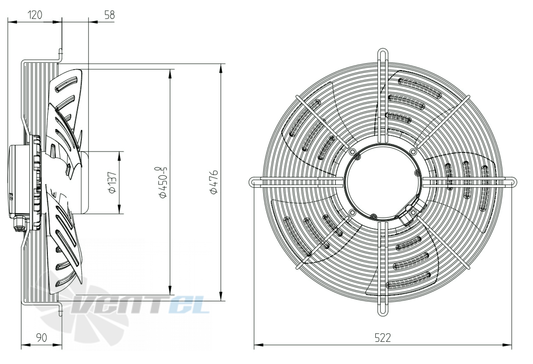 Габаритные размеры Weiguang EC137/40D3G01-AS450/80S1-01-G осевой EC