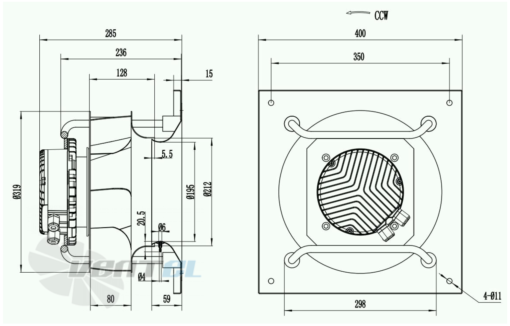 Присоединительные размеры Weiguang EC137-40E3G01-B315-80A1-01-Z