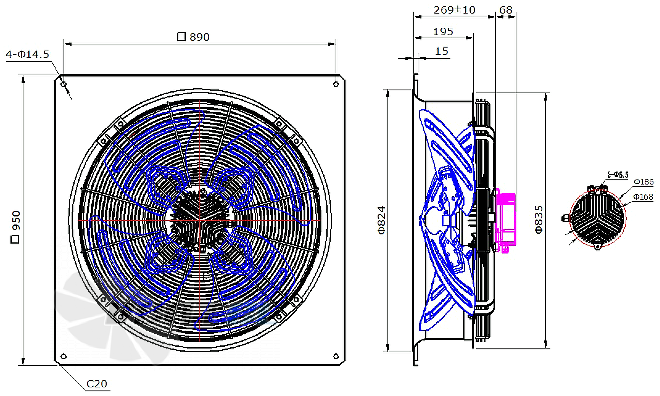 Габаритные размеры Weiguang EC155/60D3G01-AS760/165A1-01-B1