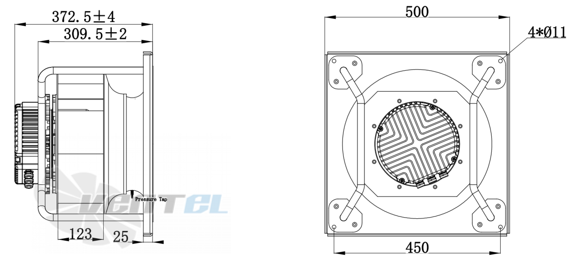 Присоединительные размеры Weiguang EC180-55D3G01-B400-123A1-02-Z