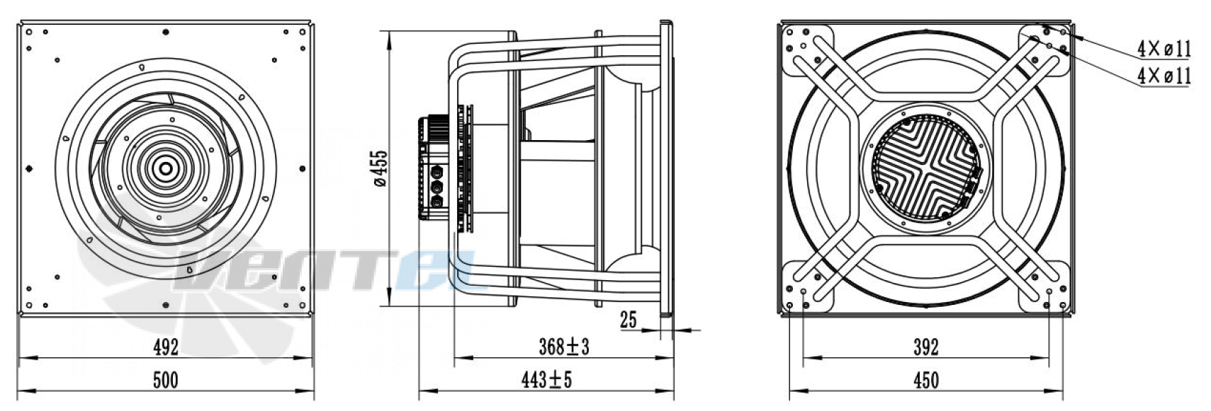 Присоединительные размеры Weiguang EC180-55D3G01-B400-140A2-01-Z