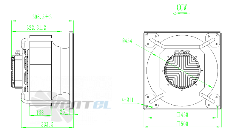 Присоединительные размеры Weiguang EC180-55D3G01-B450-138A1-01-Z