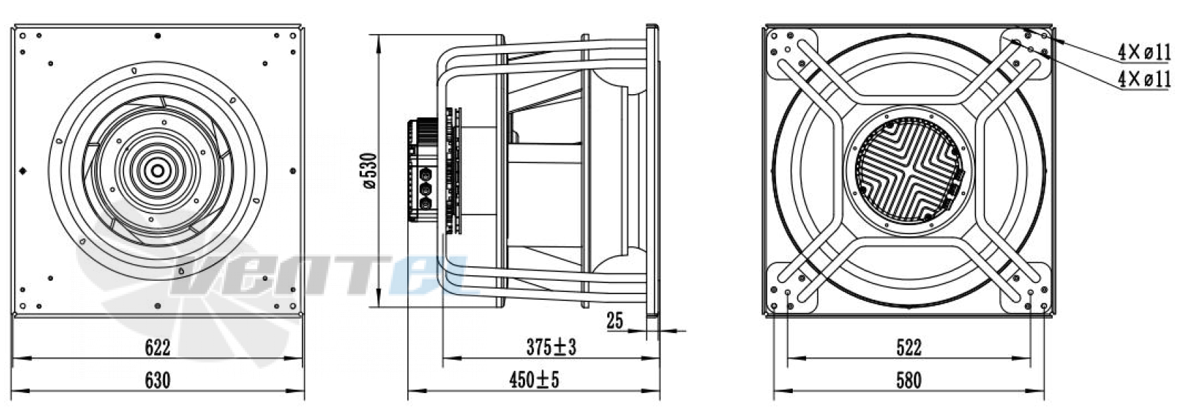 Присоединительные размеры Weiguang EC180-55D3G01-B450-150A2-01-Z