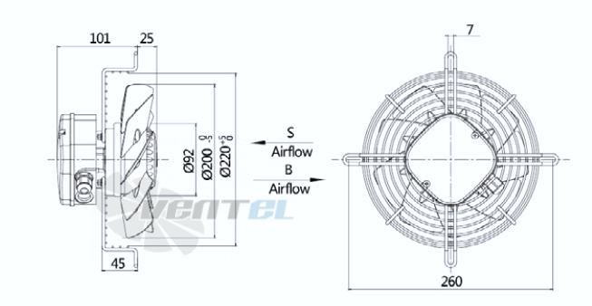 Размеры Weiguang YWF4D-200-S-92/15-G