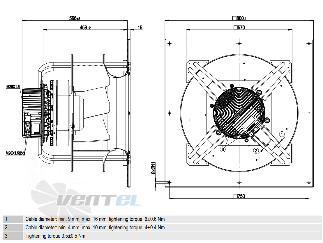 ЦГабаритные размеры Ebmpapst K3G560-AQ04-01