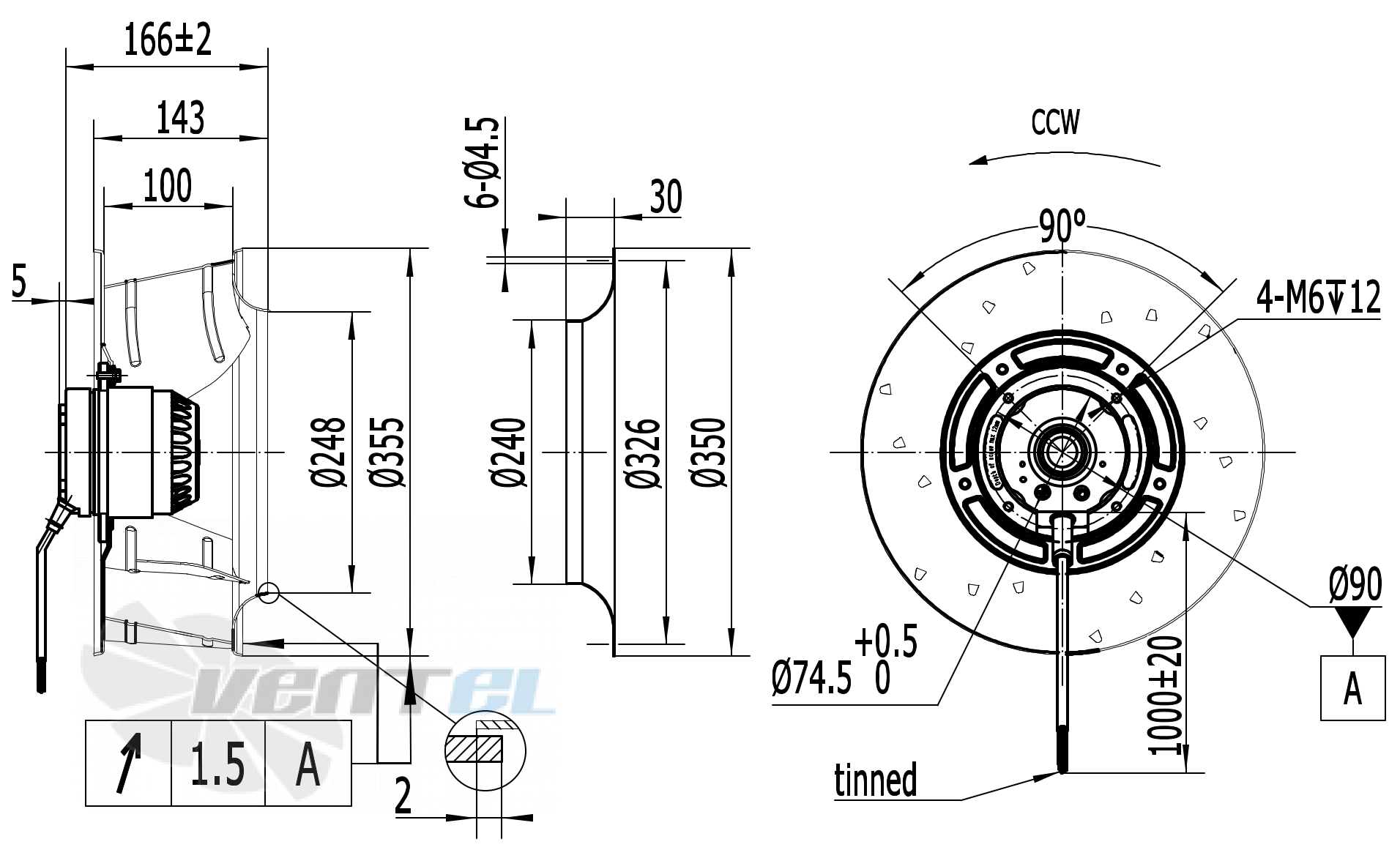 Присоединительные размеры Weiguang LXFB4D355-100-M102-47-AB01 400V