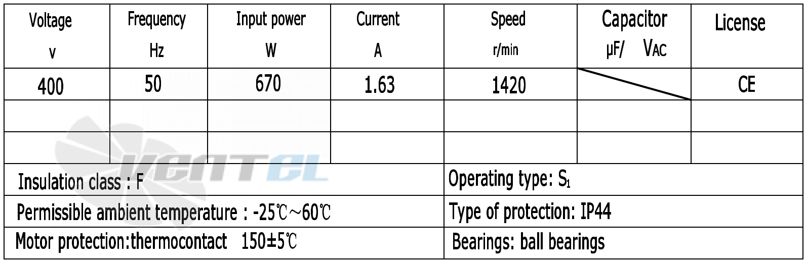 Параметры работы Weiguang LXFB4D450-160-M137-70-AB01 400V