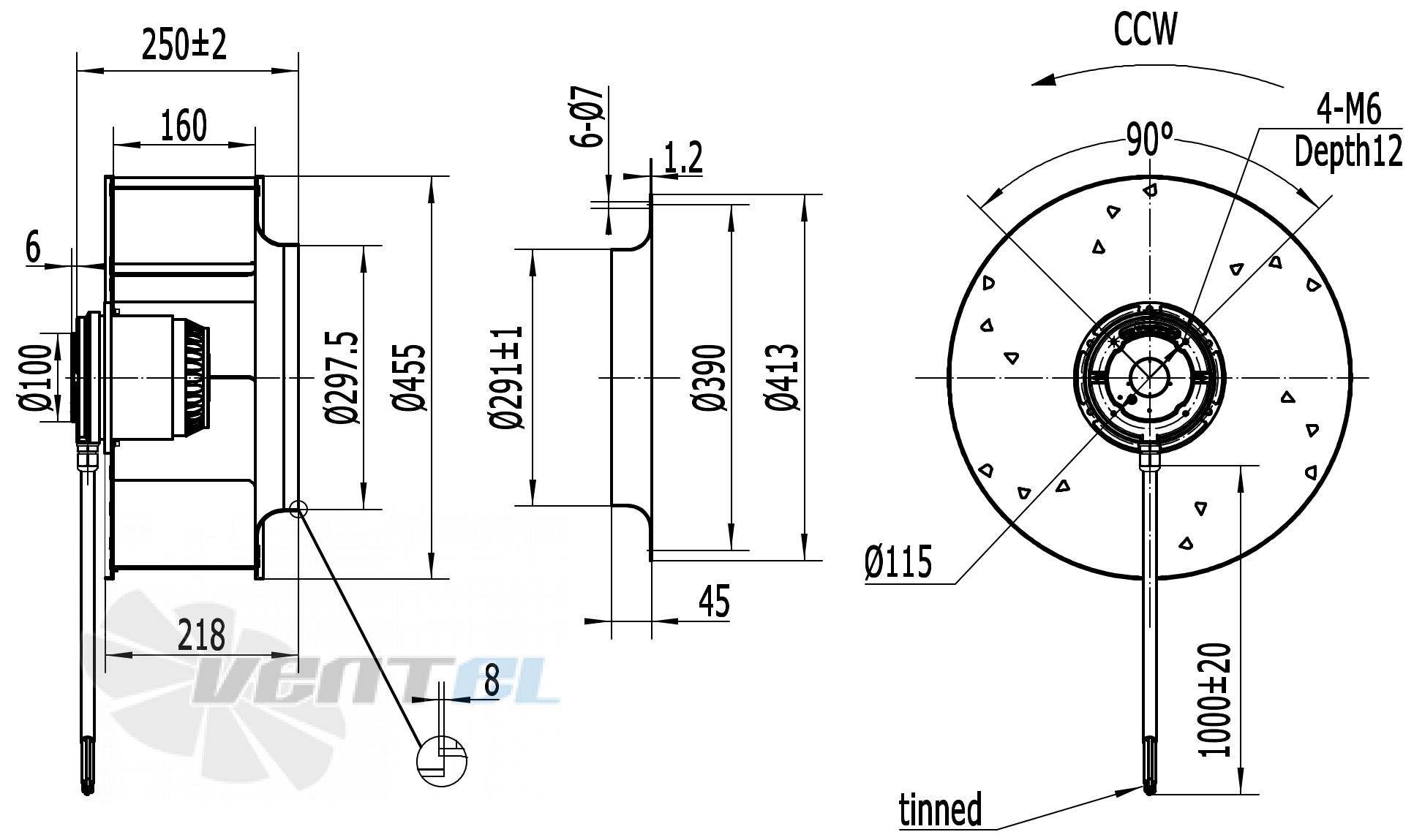 Присоединительные размеры Weiguang LXFB4D450-160-M137-70-AB01 400V