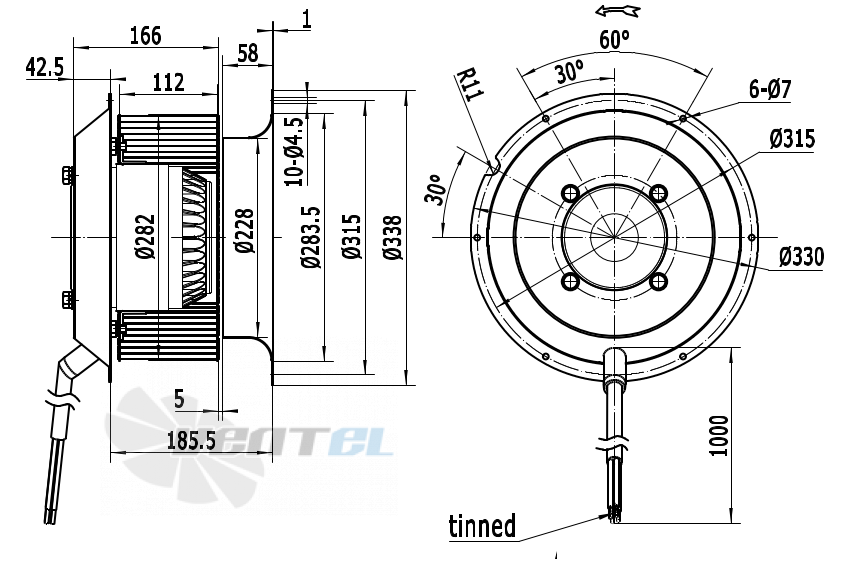 Присоединительные размеры Weiguang LXFF4E280-112-M168-50-AA02