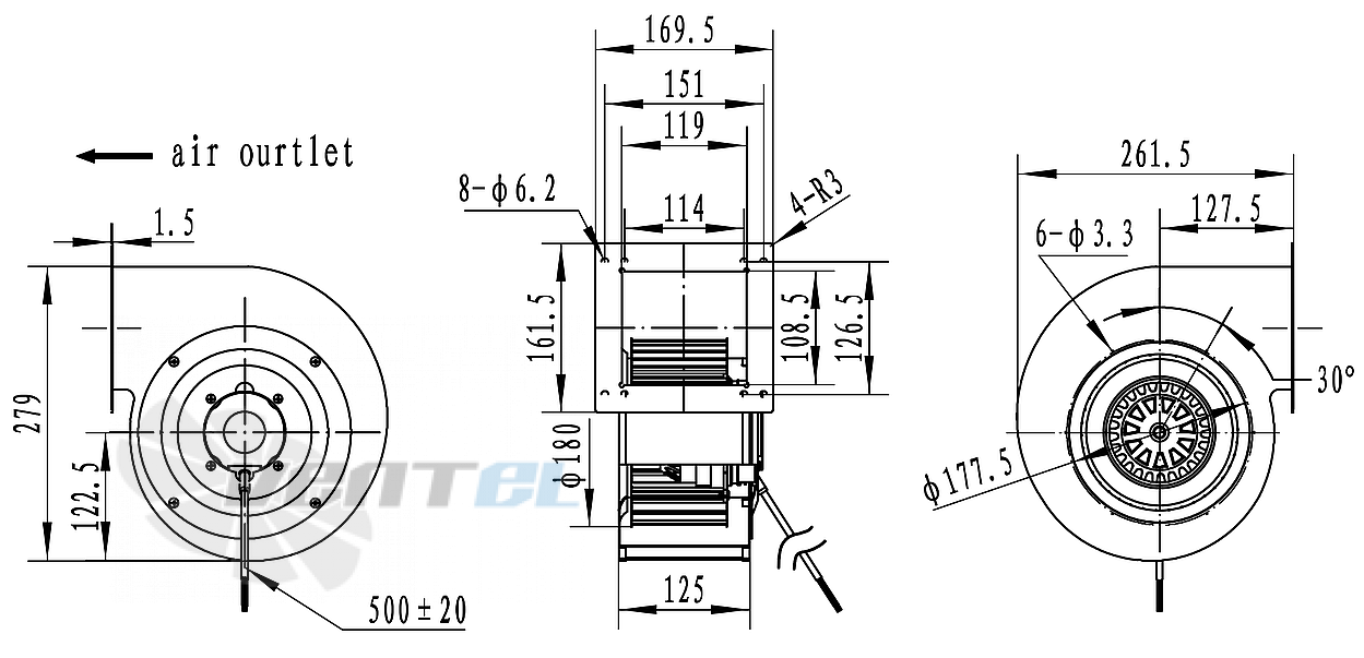 Присоединительные размеры Weiguang LXFFG4E180-90-M102-34-AA01