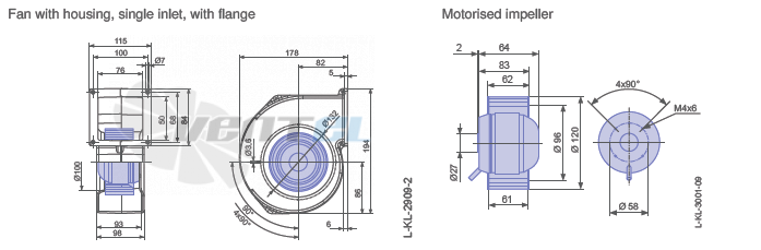 Ziehl-abegg RG12S-2EP.W6.AR 1 фазный 220V габаритные и присоединительные размеры, диаметр, рабочее колесо