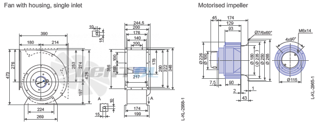 Ziehl-abegg RG22P-4DK.4C.1R габаритные и присоединительные размеры, диаметр, рабочее колесо