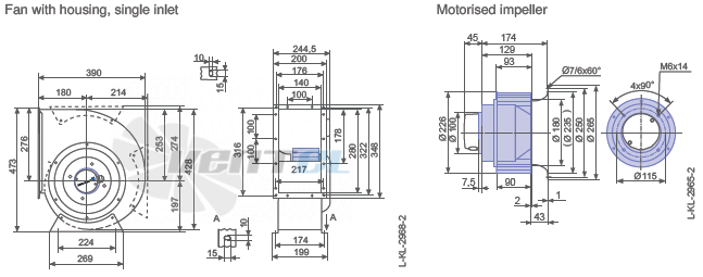 Ziehl-abegg RE22P-4EK.4C.1R габаритные и присоединительные размеры, диаметр, рабочее колесо