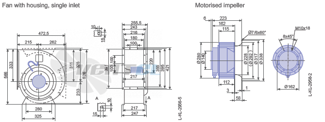 Ziehl-abegg RG28P-4EK.6F.1R габаритные и присоединительные размеры, диаметр, рабочее колесо