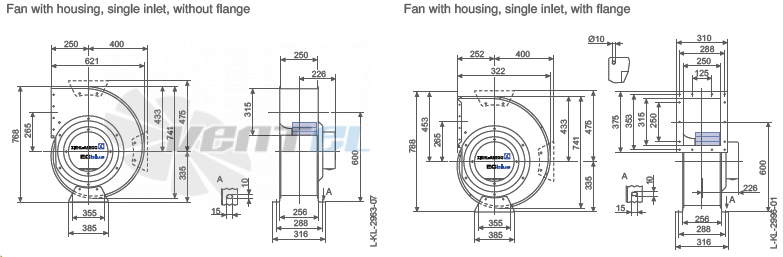 Ziehl-abegg RG40R-ZIK.GL.4R габаритные и присоединительные размеры, диаметр, рабочее колесо