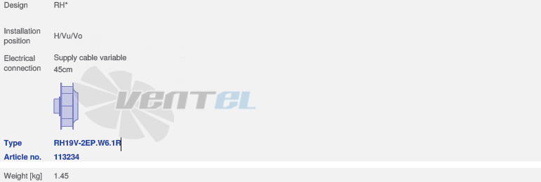 вентилятор RH19V-2EP.W6.1R исполнение, артикул,