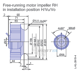 Ziehl-abegg RH22L-2EP.W6.1R габаритные и присоединительные размеры, диаметр, рабочее колесо