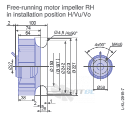 Ziehl-abegg RH22L-2EP.WC.3R габаритные и присоединительные размеры, диаметр, рабочее колесо