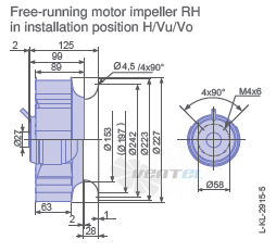 Ziehl-abegg RH22L-2EP.WC.4R габаритные и присоединительные размеры, диаметр, рабочее колесо
